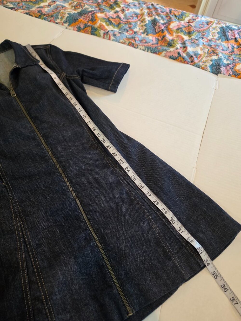 Zara TRF Dark Indigo Short Sleeve Zip Up Front Denim Mini Dress Size XL - Picture 7 of 7